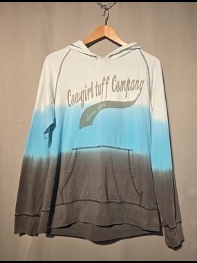Cowgirl Tuff Company Ombre Hoodie in White, Aqua & Brown